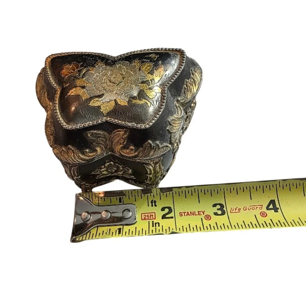 Vintage Japanese Butterfly Music Box, Trinket Jewelry Vanity Storage, Black Gold